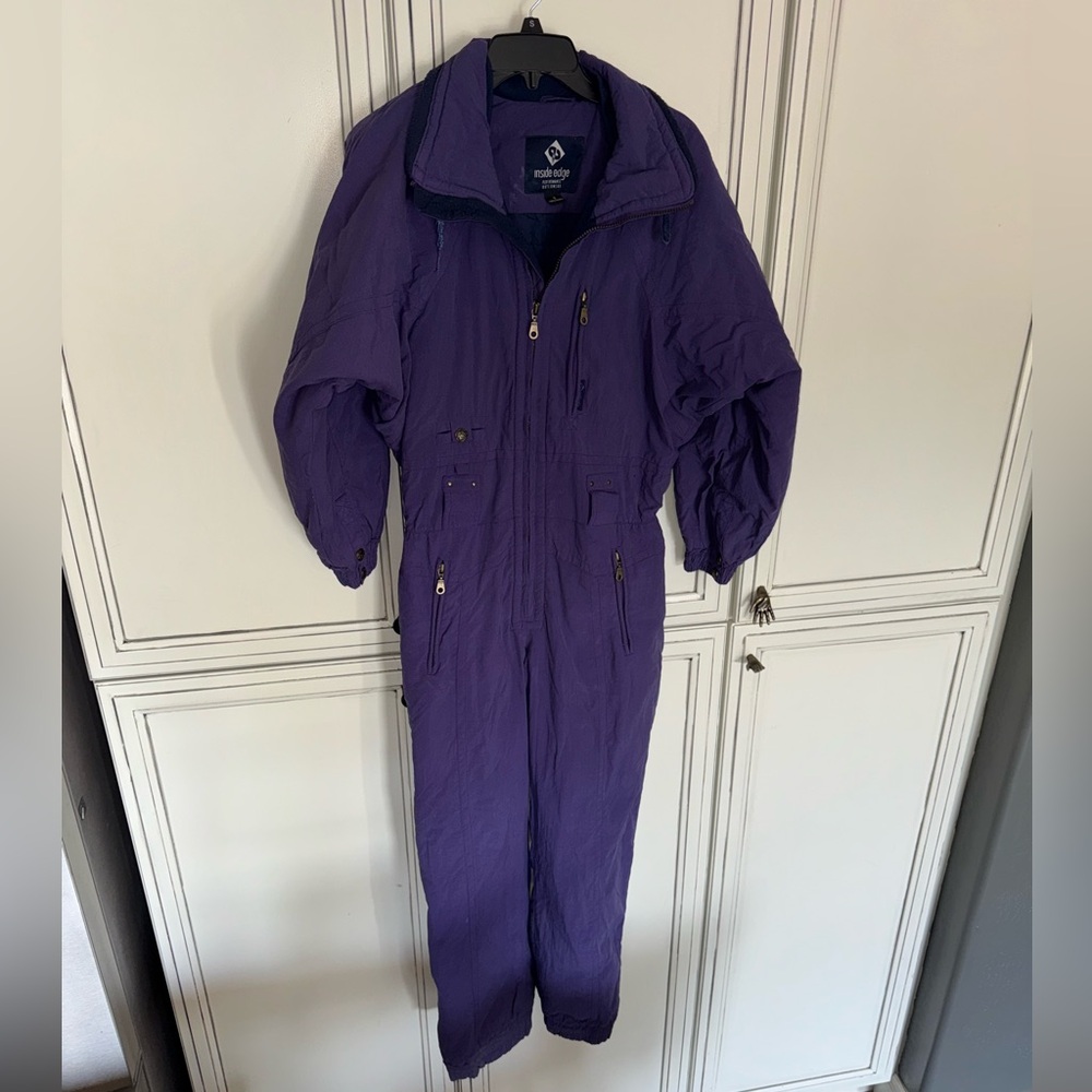 Vintage Ski Suit Bibs one piece coveralls Inside Edge 80s 90s retro purple S - Picture 12 of 13